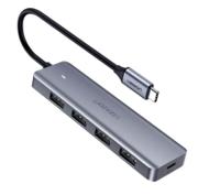 UGREEN 4-in-1 USB-C hub i sølv med fire USB-A-porte