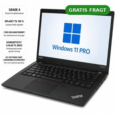 Genbrugt Lenovo ThinkPad T14s G2 med Windows 11 Pro på skærmen