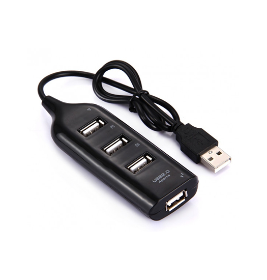 DeluxeCovers 4-port USB-A 2.0 hub i sort set forfra