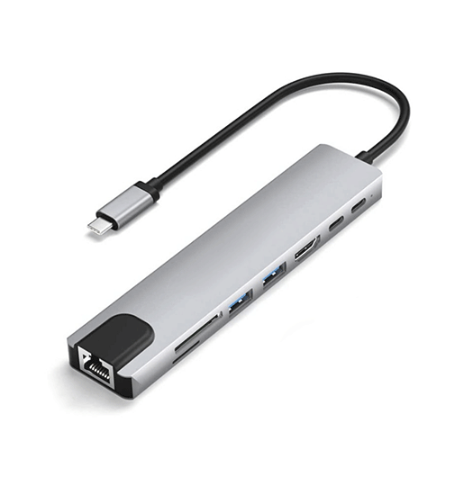 DeluxeCovers 8-i-1 USB-C multiport hub i grå med HDMI og kortlæser
