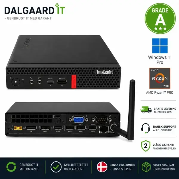 Lenovo ThinkCentre M75q mini-pc i sort kabinet fra Dalgaard-IT
