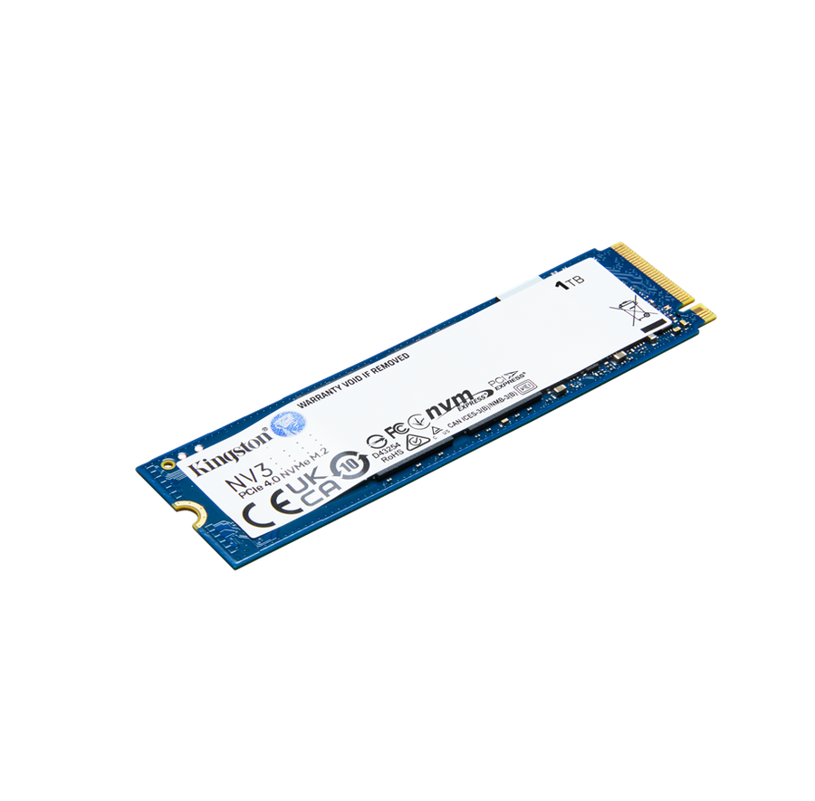 Kingston NV3 SSD 1TB i sort emballage med grøn og hvid etiket