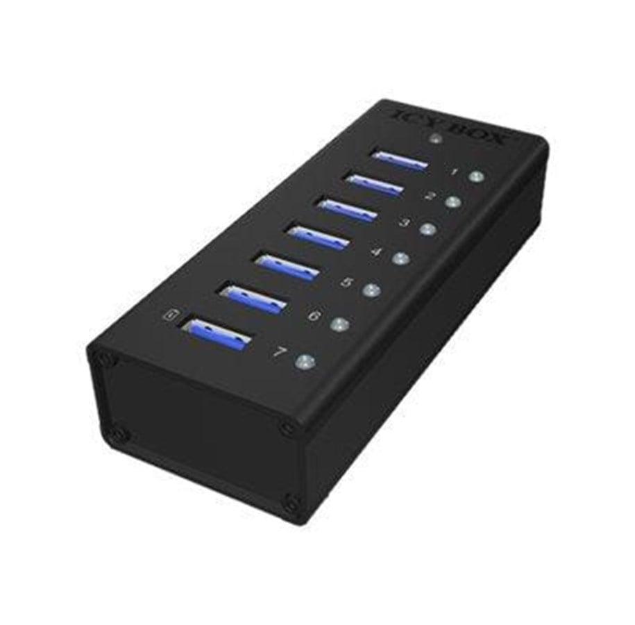 ICY BOX IB-AC618 USB-hub med syv porte i sort