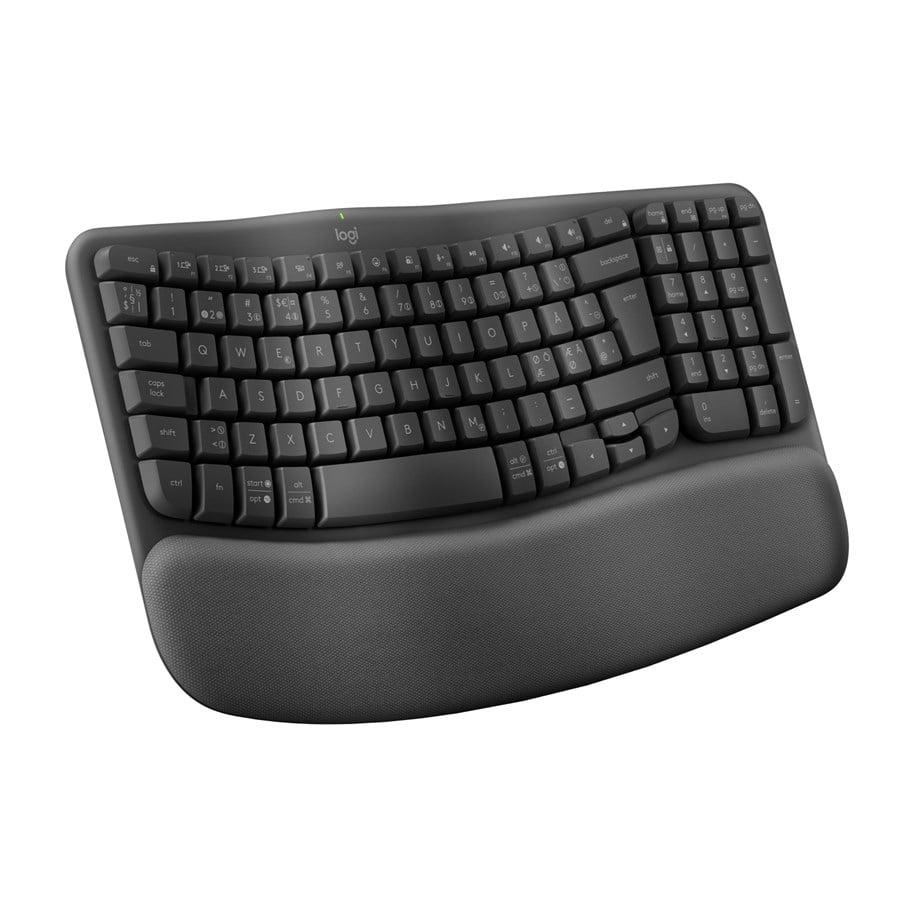 Logitech Wave Keys ergonomisk trådløst tastatur med bølgeformet layout og håndledsstøtte