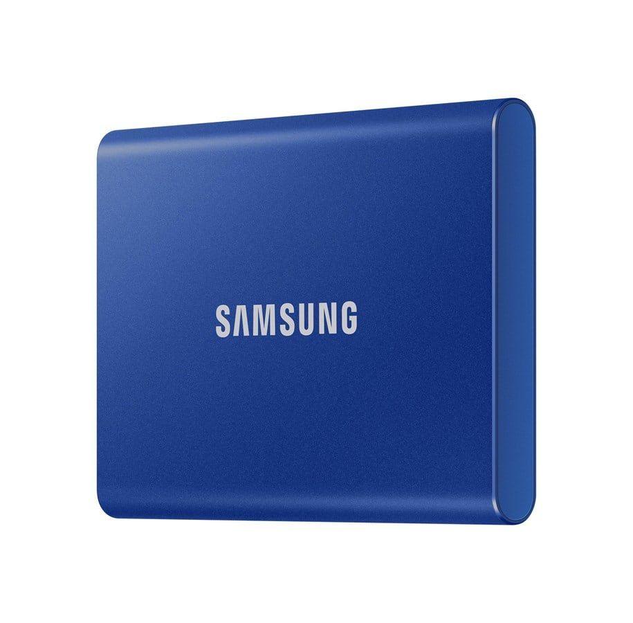 Samsung Portable SSD T7 1TB i blåt aluminiumskabinet